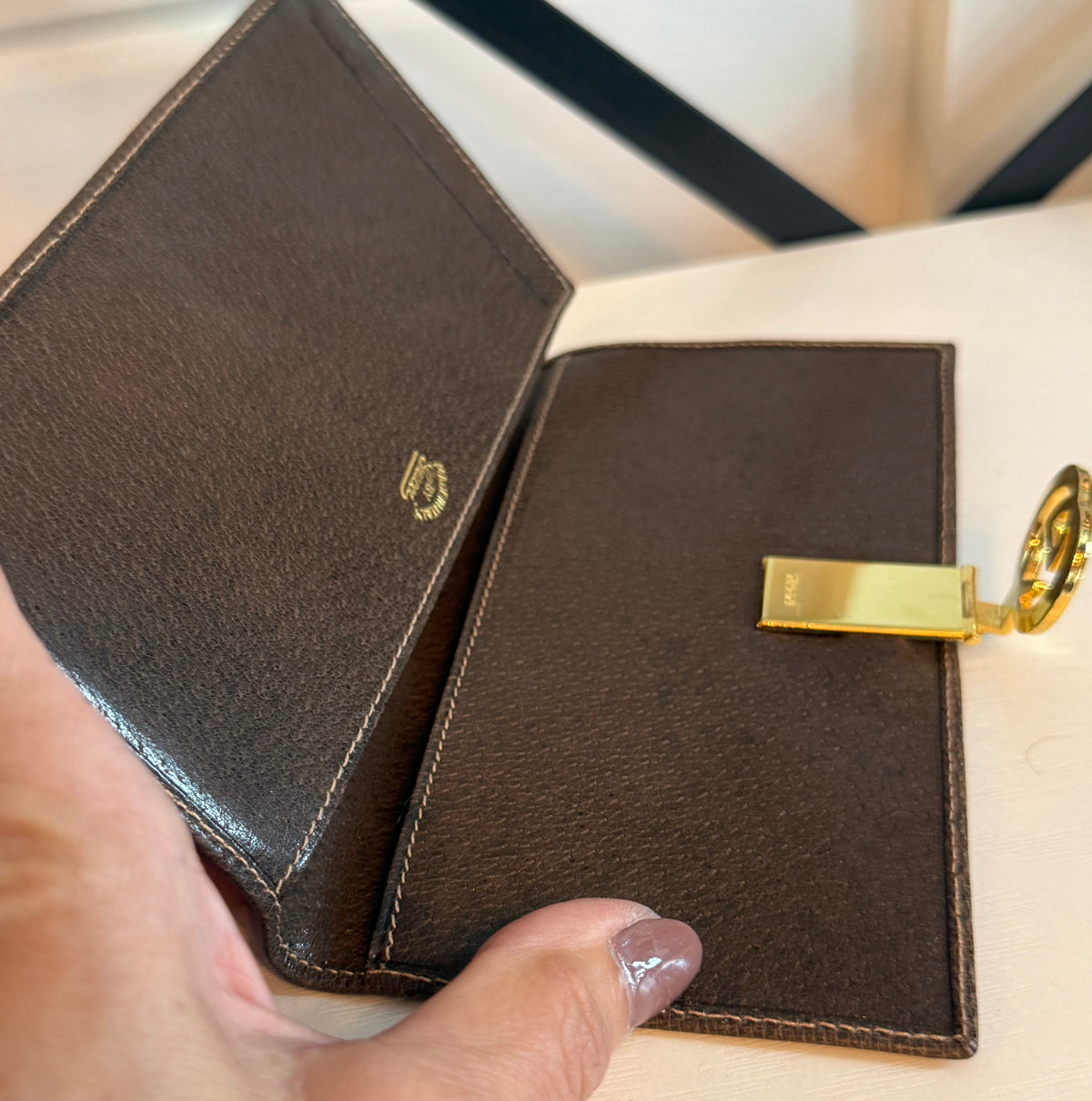 Gucci GG Canvas Brown Bifold Checkbook/Wallet