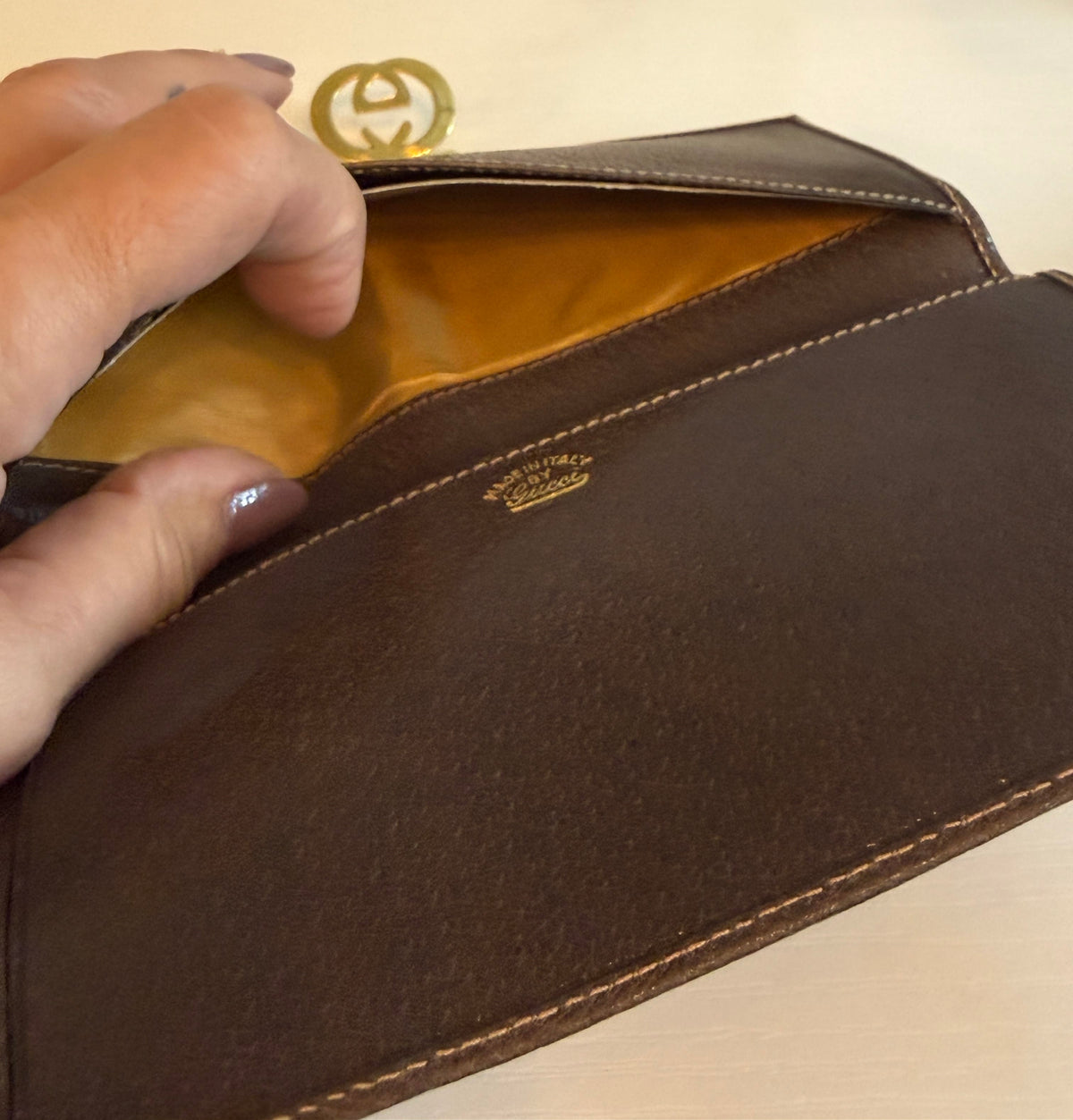 Gucci GG Canvas Brown Bifold Checkbook/Wallet