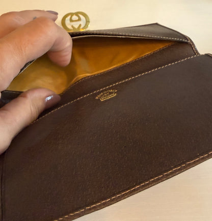 Gucci GG Canvas Brown Bifold Checkbook/Wallet