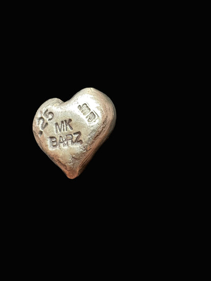.25 ozt MK BarZ "Mini Heart" Hand Poured .999 FS