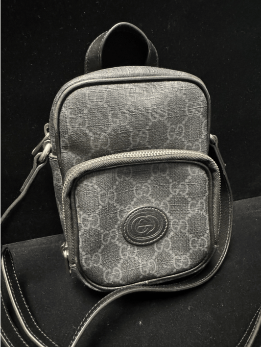 Gucci Grey Mini GG Supreme Interlocking G Satchel Black