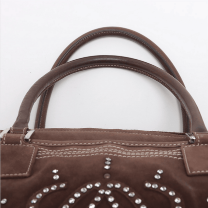 Loewe Amazona 44 Boston Weekender Bag Rhinestone Studded Suede Brown