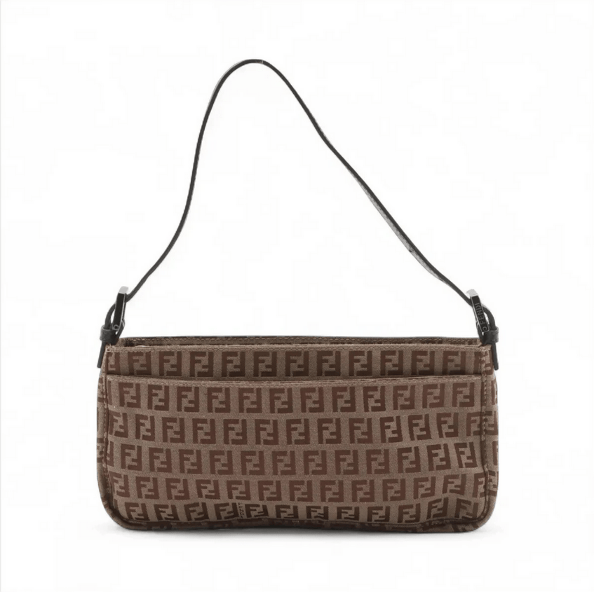Fendi Women's Zucchino Canvas Pochette Brown Shoulder Bag