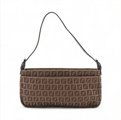 Fendi Women's Zucchino Canvas Pochette Brown Shoulder Bag