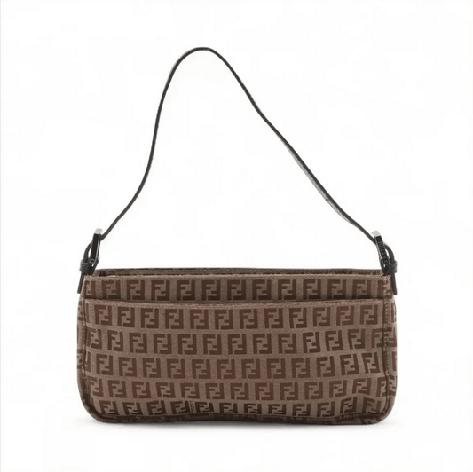 Fendi Women's Zucchino Canvas Pochette Brown Shoulder Bag