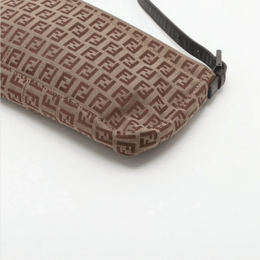 Fendi Women's Zucchino Canvas Pochette Brown Shoulder Bag