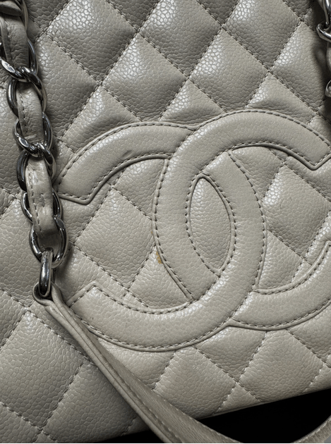 Chanel Petite Shopping Tote Beige Caviar Leather