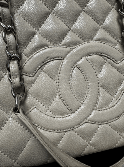 Chanel Petite Shopping Tote Beige Caviar Leather