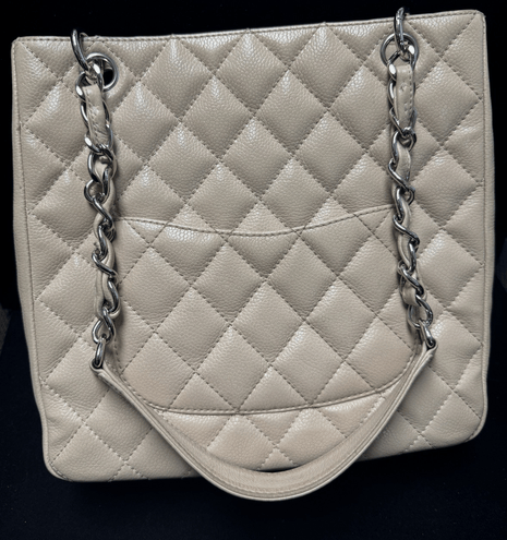 Chanel Petite Shopping Tote Beige Caviar Leather