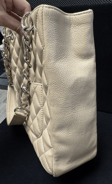 Chanel Petite Shopping Tote Beige Caviar Leather
