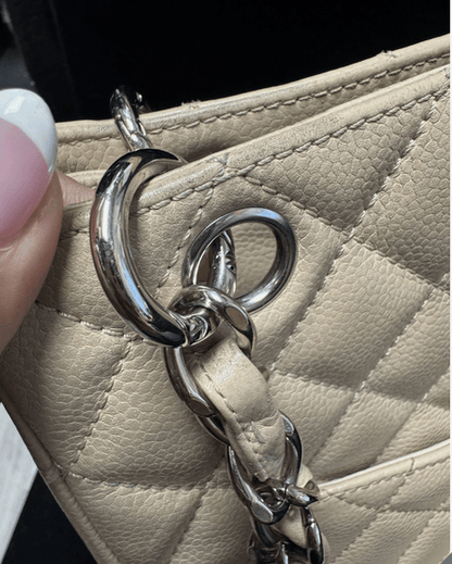Chanel Petite Shopping Tote Beige Caviar Leather