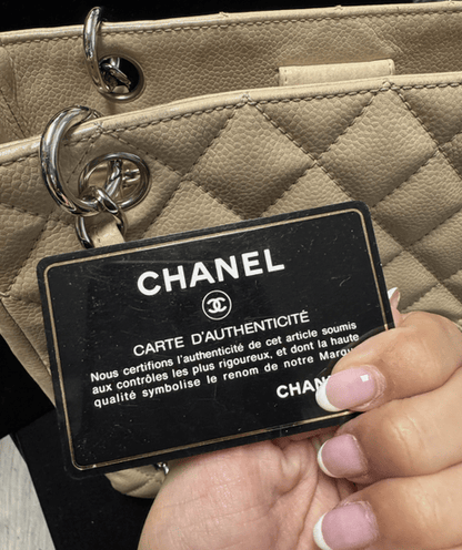 Chanel Petite Shopping Tote Beige Caviar Leather