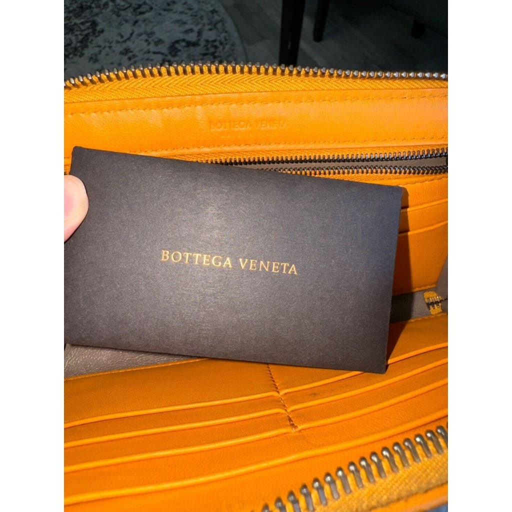 Bottega Veneta Nappa Intrecciato Zip Around Wallet Sunset (MSRP $1200) - Yellow / Zip-Around