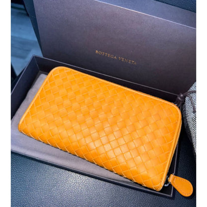 Bottega Veneta Nappa Intrecciato Zip Around Wallet Sunset (MSRP $1200) - Yellow / Zip-Around