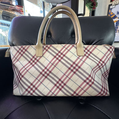 BURBERRY Nova Check Hand Bag Red Beige - black / canvas / tote