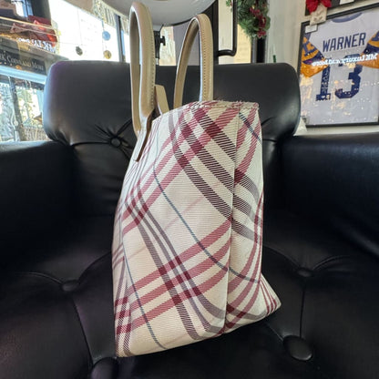 BURBERRY Nova Check Hand Bag Red Beige - black / canvas / tote