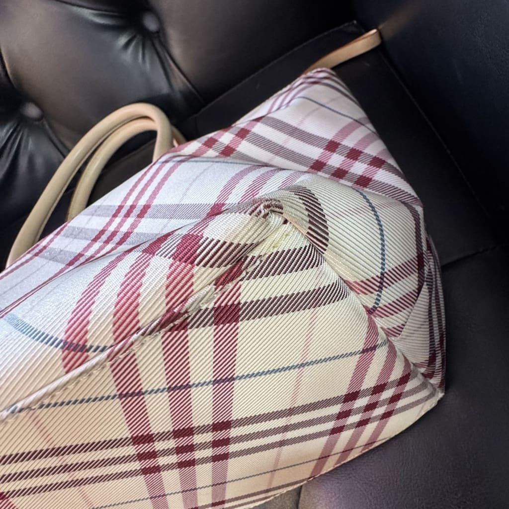 BURBERRY Nova Check Hand Bag Red Beige - black / canvas / tote