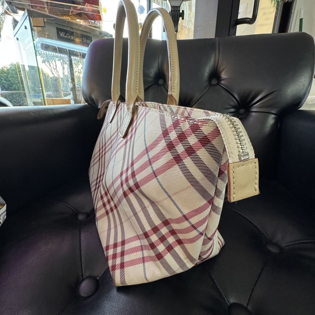 BURBERRY Nova Check Hand Bag Red Beige - black / canvas / tote