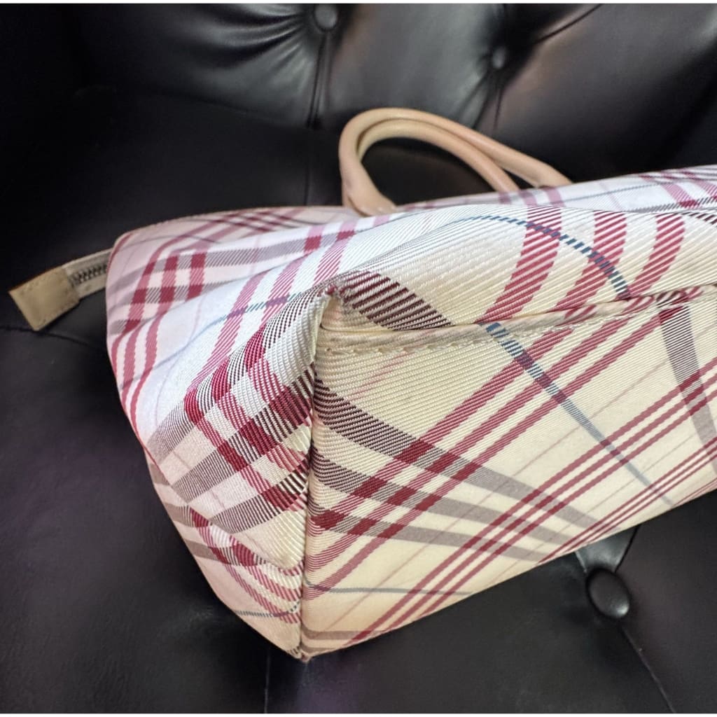 BURBERRY Nova Check Hand Bag Red Beige - black / canvas / tote