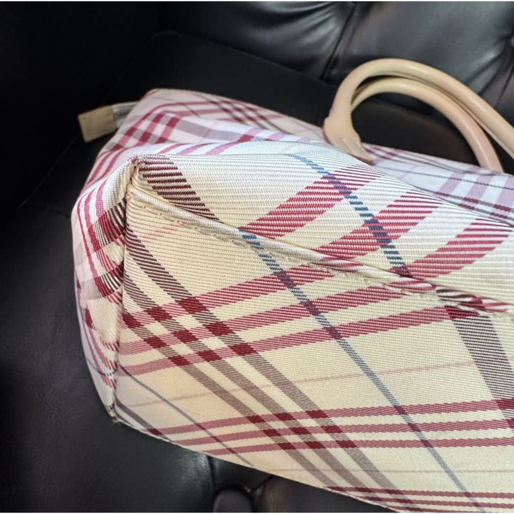 BURBERRY Nova Check Hand Bag Red Beige - black / canvas / tote