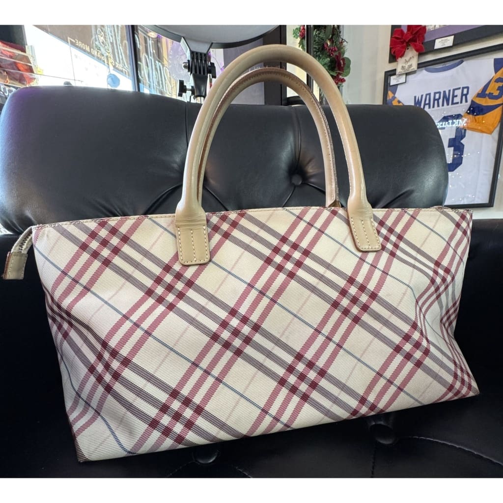 BURBERRY Nova Check Hand Bag Red Beige - black / canvas / tote