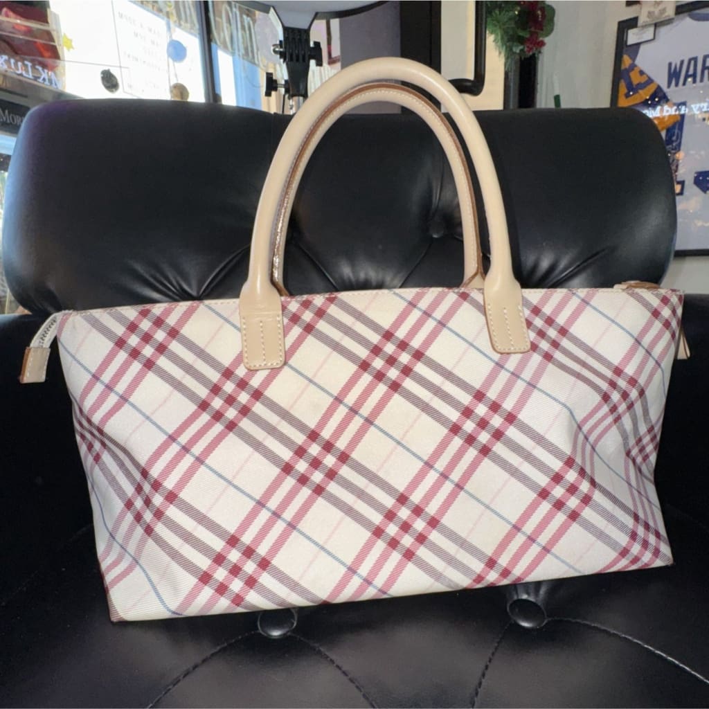 BURBERRY Nova Check Hand Bag Red Beige - black / canvas / tote