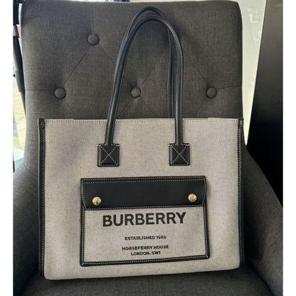 Burberry Small Freya Tote (MSRP $1,350) - black / canvas / tote