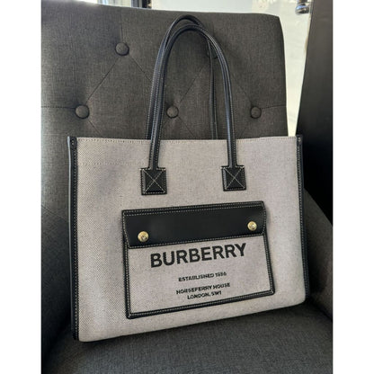 Burberry Small Freya Tote (MSRP $1,350) - black / canvas / tote