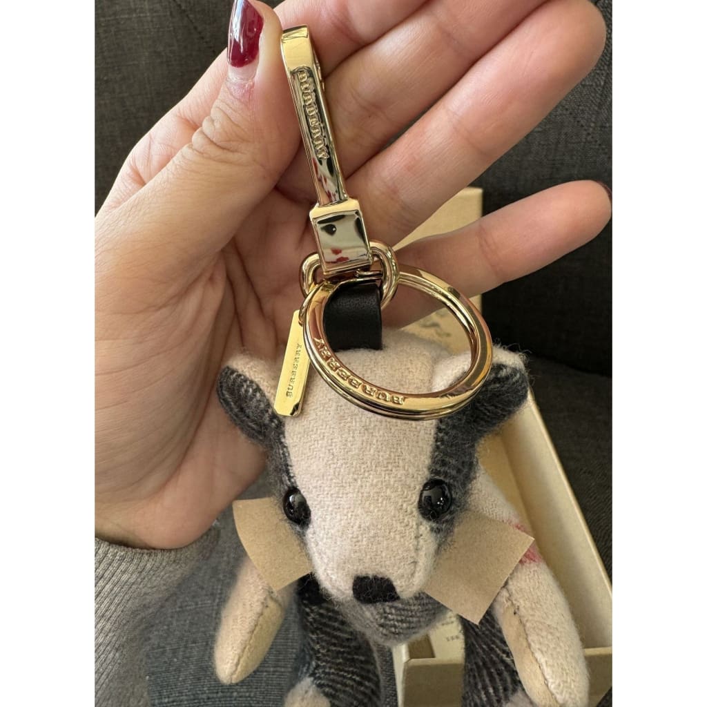 Burberry Thomas Check Teddy Bear Charm NWB (MSRP $330) - Stone / cashmere / Keychain