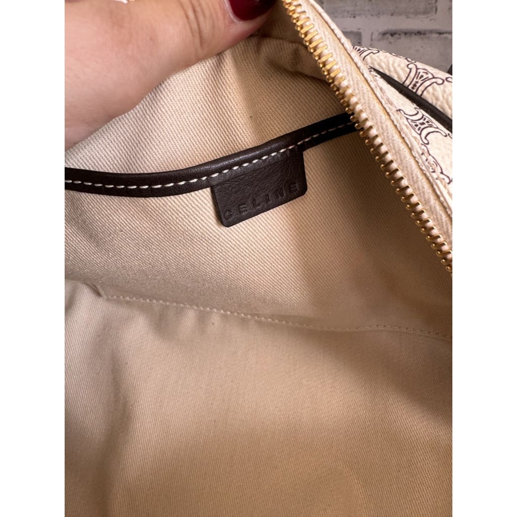 Celine RARE White & Brown Macadam Mini Boston Bag (MSRP $1,500 + ) - Mini / Leather / Top Handle Bag