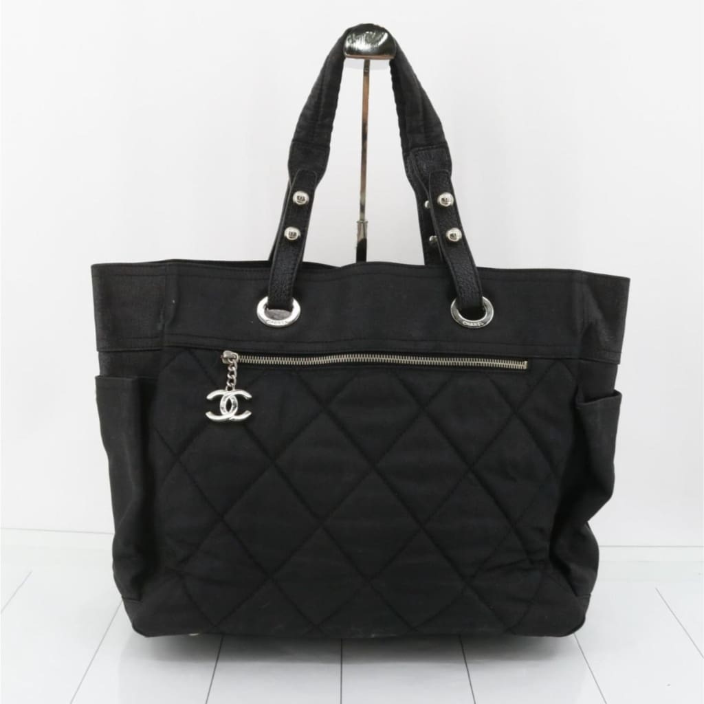 Chanel Biarritz MM Coated Canvas Tote Bag - Black / coated canvas / tote