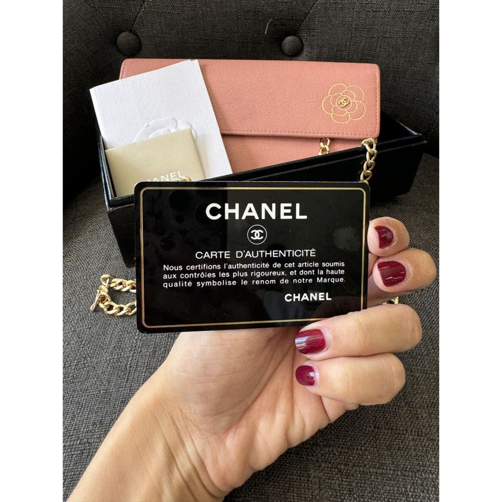 Chanel Camellia Pink Long Wallet With COA Aftermarket Chain and Box - Long Wallet / Pink / Leather