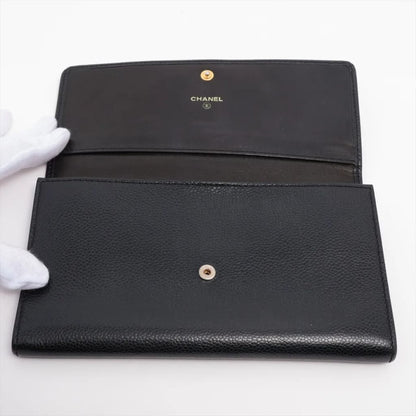 Chanel CC Black Caviar Long Wallet - Black / Leather / long wallet