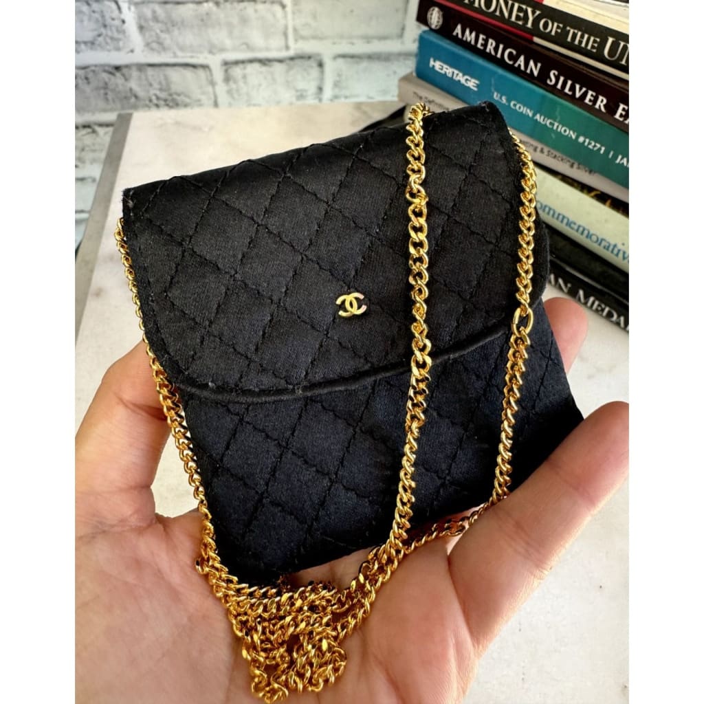 CHANEL RARE 90s Satin Quilted Micro Mini Flap Pouch on Chain Necklace - Micro / Leather / Clutch