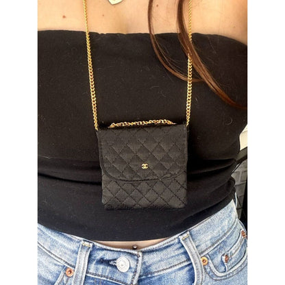 CHANEL RARE 90s Satin Quilted Micro Mini Flap Pouch on Chain Necklace - Micro / Leather / Clutch