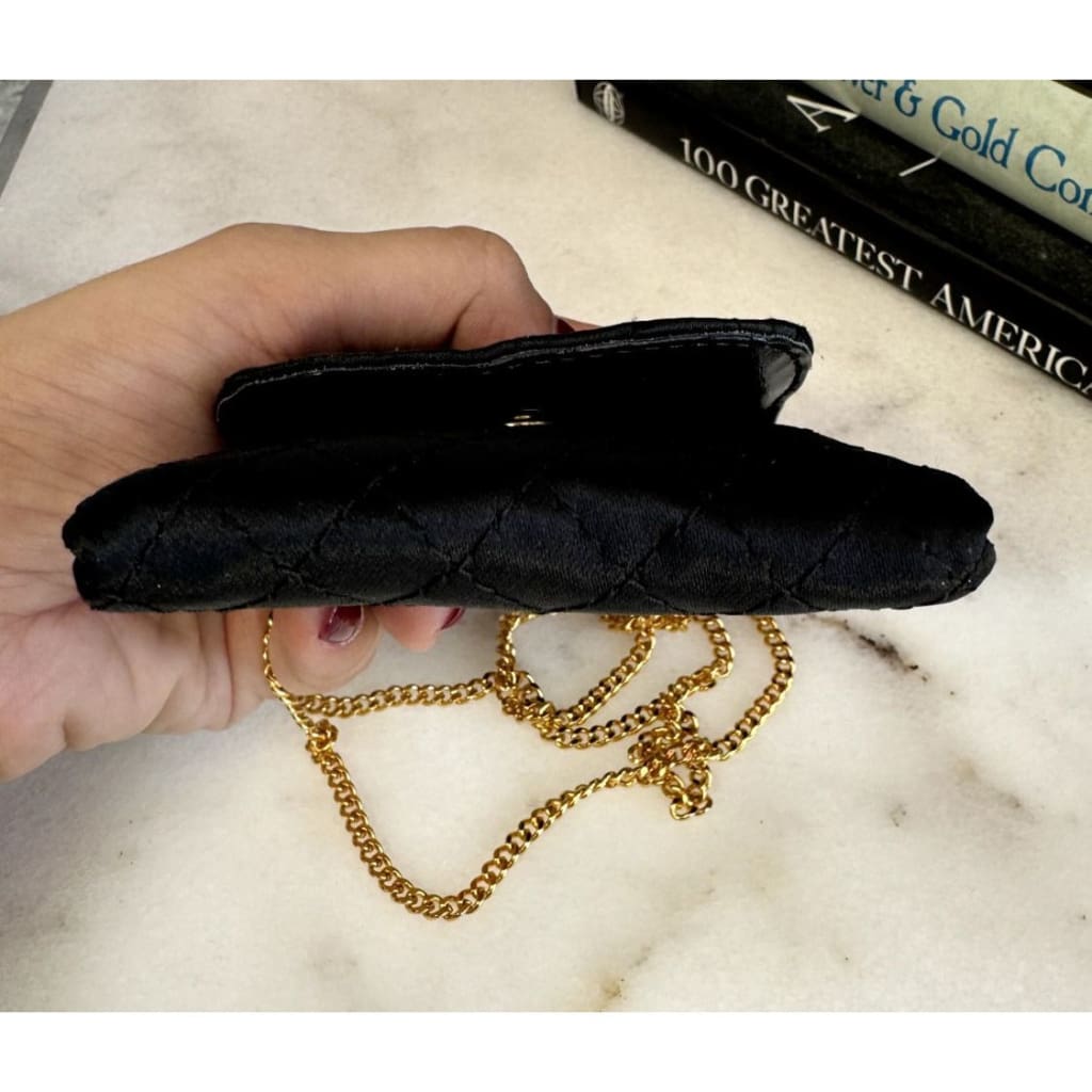 CHANEL RARE 90s Satin Quilted Micro Mini Flap Pouch on Chain Necklace - Micro / Leather / Clutch