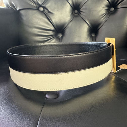 CHANEL Vintage 90s Black and White Striped Leather Waist Belt - Black / Leather