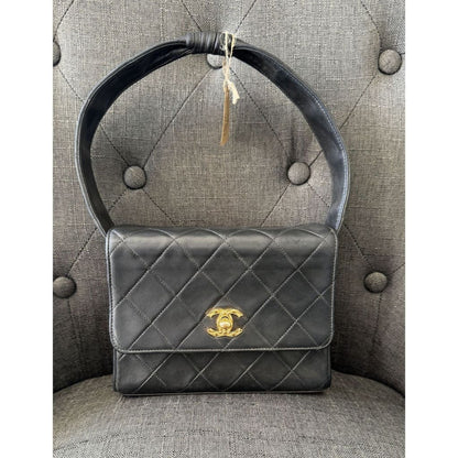 CHANEL Vintage Matelasse Coco Mark Square Vanity Mini Handbag - Mini / Black / Leather