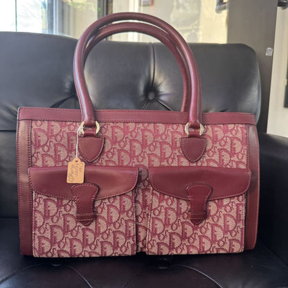 Dior Diorissimo Trotter Double Pocket Burgundy Tote - burgundy / canvas / Shoulder Bag