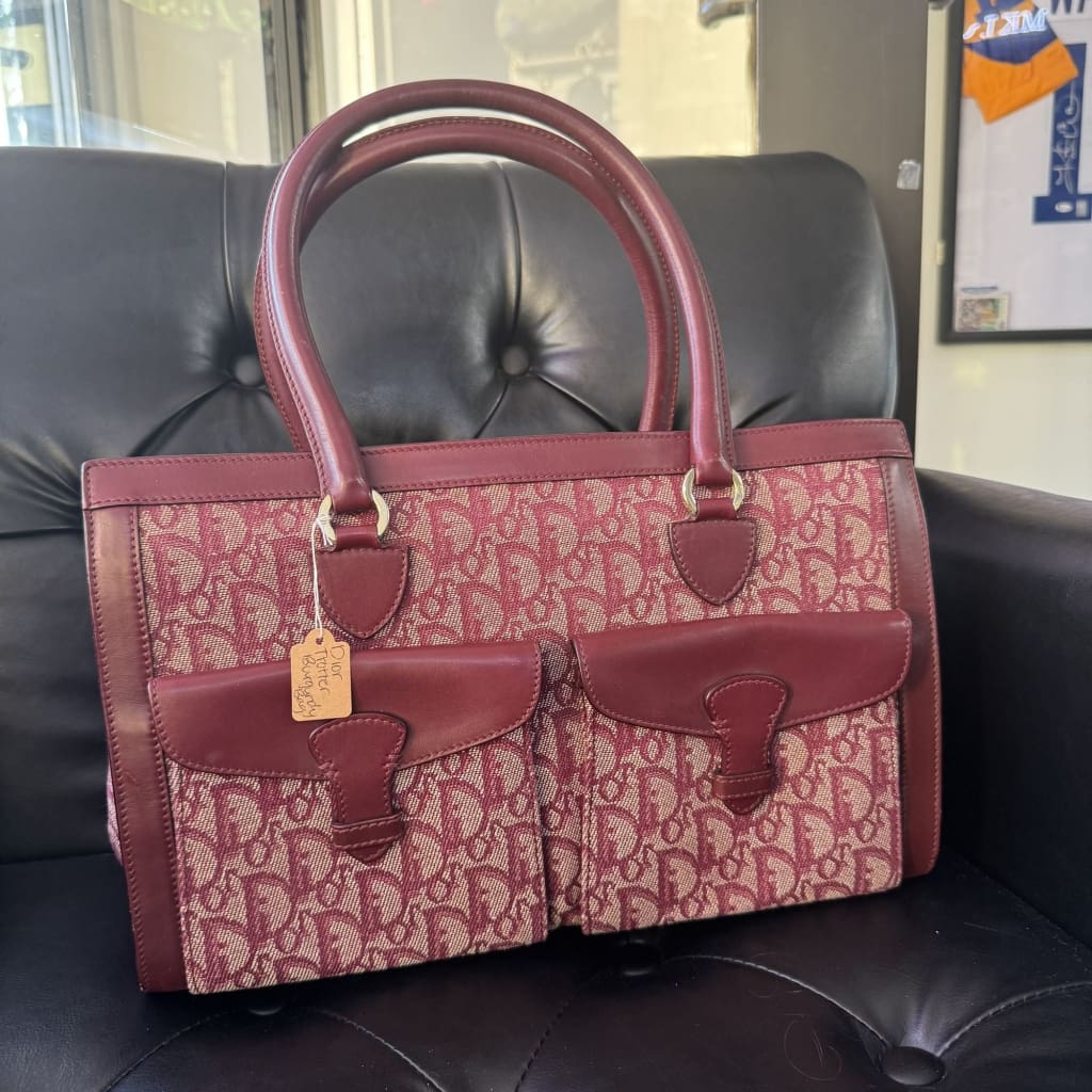 Dior Diorissimo Trotter Double Pocket Burgundy Tote - burgundy / canvas / Shoulder Bag