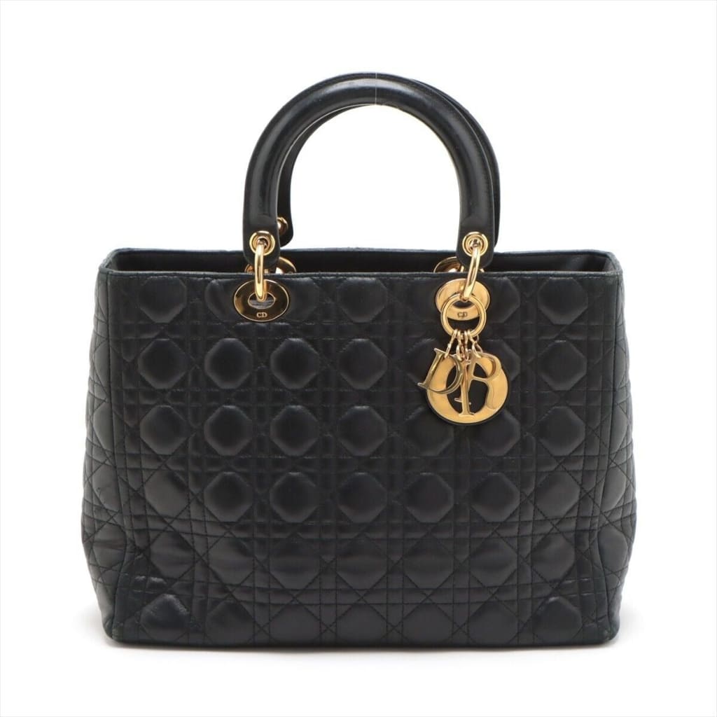 Dior Lady Dior Cannage Large Leather Hand bag Black (MSRP $7000) - Large / Black / Leather