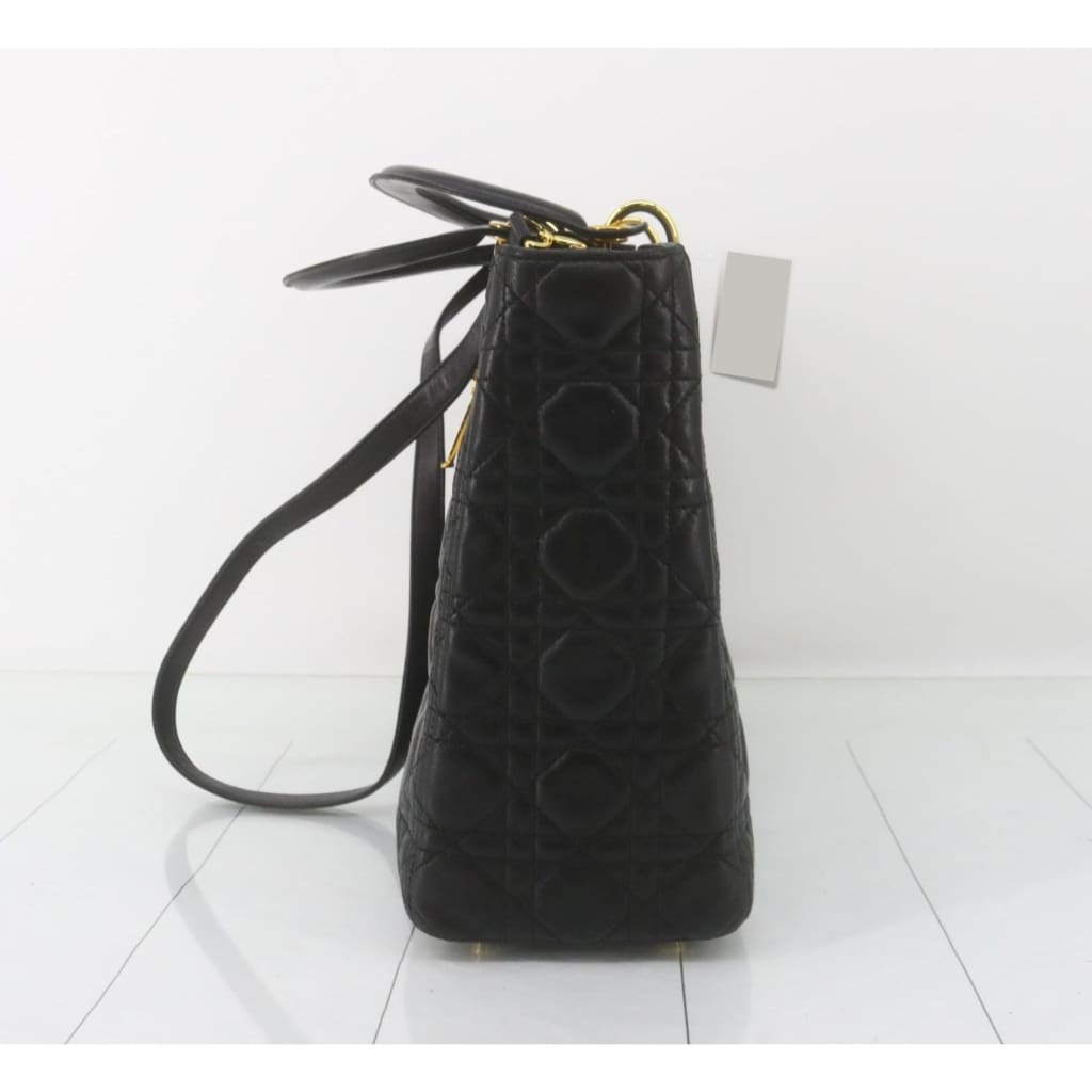 Dior Lady Dior Large Black Lambskin Handbag - black / Leather / shoulder bag