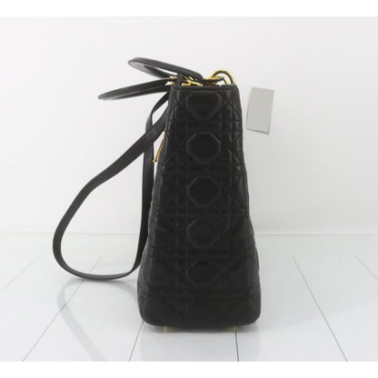 Dior Lady Dior Large Black Lambskin Handbag - black / Leather / shoulder bag