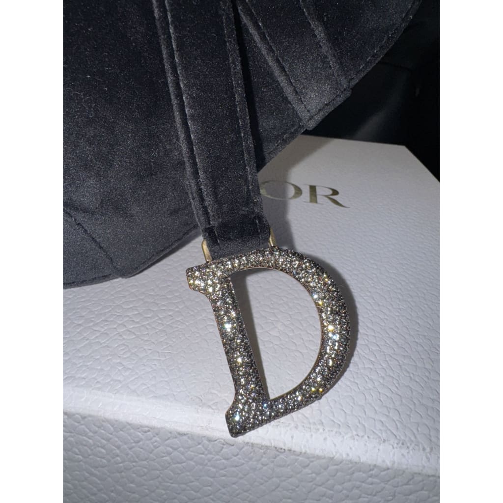 Dior NWB Velvet And Rhinestone Saddle Bag From Paris with Box Gift bag Dust Bag and COA - Black / Velvet / Top Handle Bag