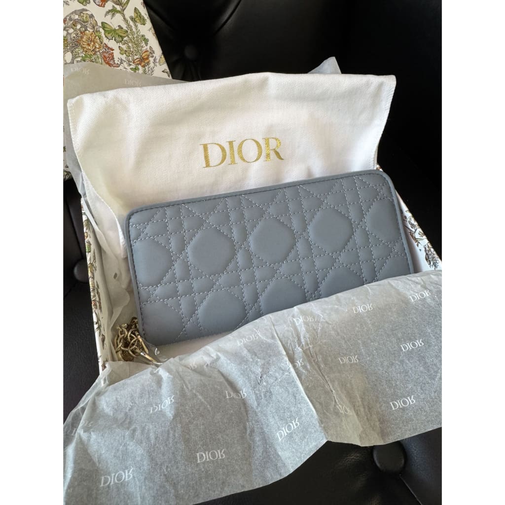 Dior NWT Lady Dior Voyageur Wallet Blue Cannage Lambskin (MSRP $950) - blue / Leather / zip