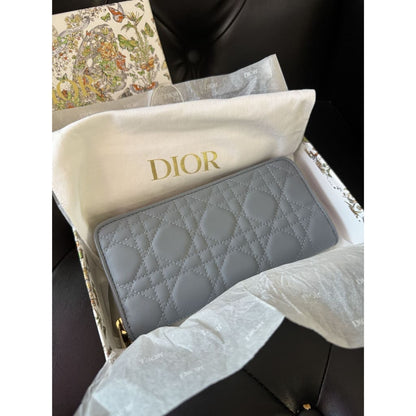 Dior NWT Lady Dior Voyageur Wallet Blue Cannage Lambskin (MSRP $950) - blue / Leather / zip