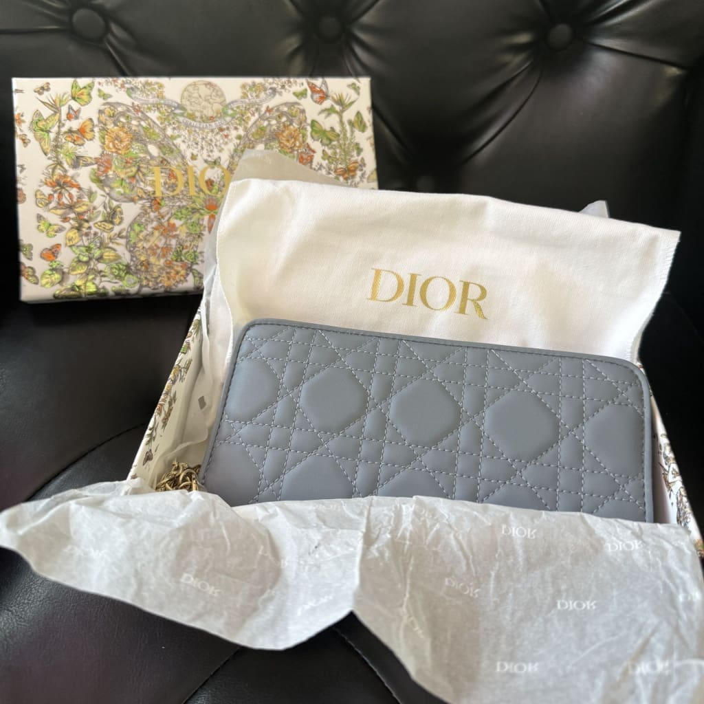 Dior NWT Lady Dior Voyageur Wallet Blue Cannage Lambskin (MSRP $950) - blue / Leather / zip