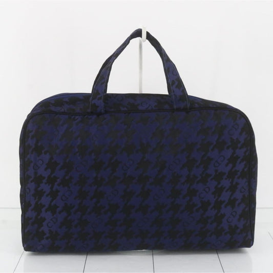 Dior Vintage Houndstooth Travel Toiletry Makeup Bag - blue / canvas / toiletry bag