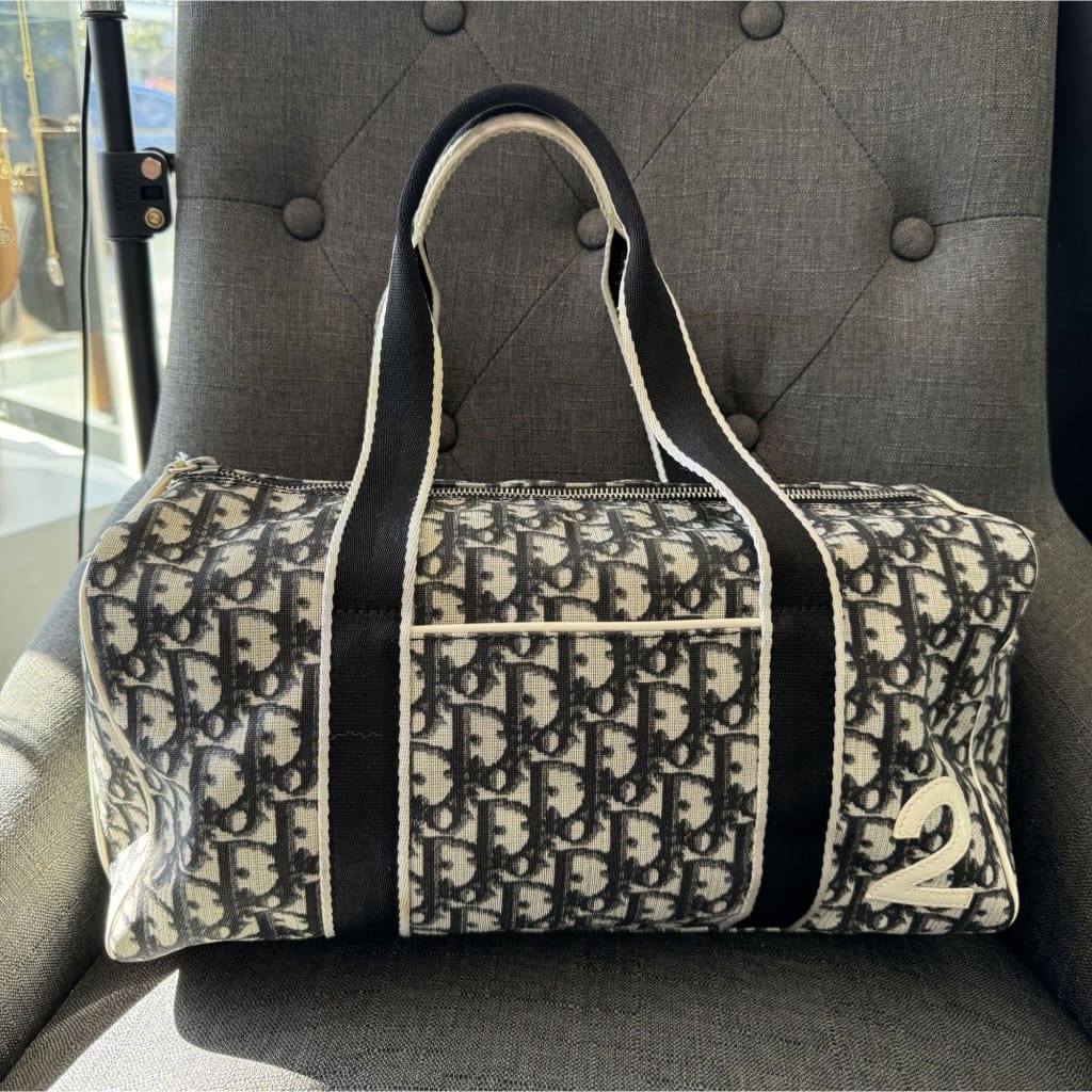 Dior Vintage Trotter Navy #2 Mini Boston Bag - blue / canvas / top handle Bag