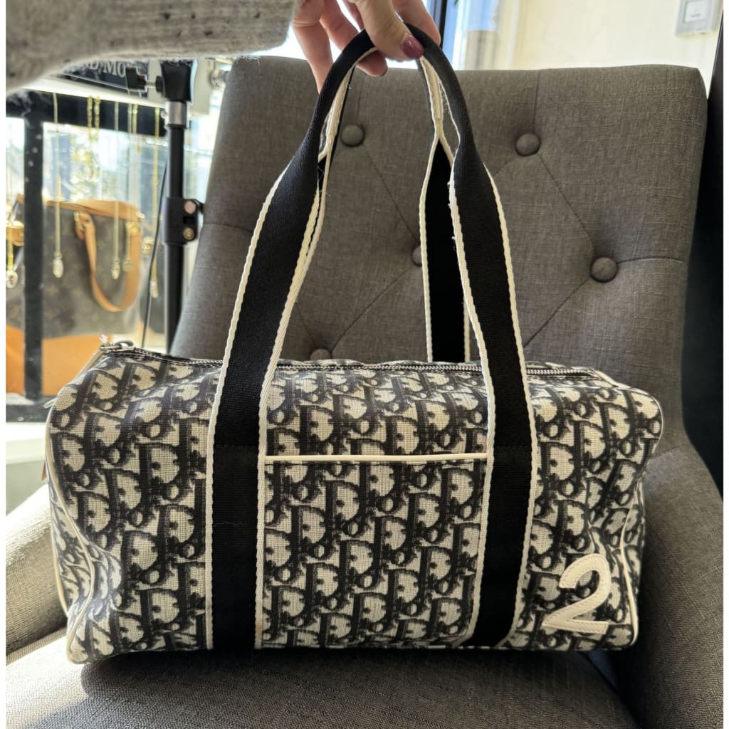 Dior Vintage Trotter Navy #2 Mini Boston Bag - blue / canvas / top handle Bag